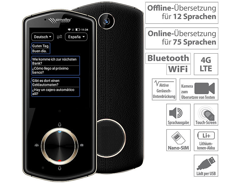 Gold Oumij Sprachübersetzer Smart Portable Echtzeit T9 Wi-Fi-Version Reise ins Ausland Übersetzer Simultanübersetzung 75 Sprachen 500 Personen Online-Übersetzung von Mehreren Personen 