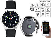 simvalley MOBILE Smartwatch mit Herzfrequenz-Messung, Bluetooth 4.0, für iOS & Android; Handy-Smartwatches mit Bluetooth & Herzfrequenz-Messung, für Android und iOS 
