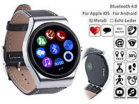 simvalley MOBILE Smartwatch mit Bluetooth 4.0, Metallgehäuse, Herzfrequenz, Nachrichten; Handy-Smartwatches mit Bluetooth & Herzfrequenz-Messung, für Android und iOS 