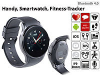 simvalley MOBILE Handy-Uhr & Smartwatch, Bluetooth, iOS & Android, Herzfrequenz, rund